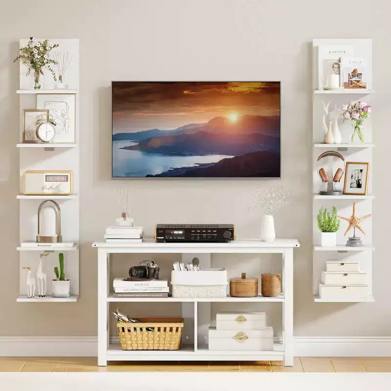 Costway 1/2 PCS 5-Tier Wall Shelves Vertical Floating Storage Shelf Unit Wall-Mounted Organizer Rustic Brown/White