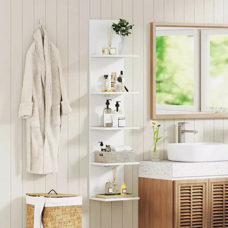 Costway 1/2 PCS 5-Tier Wall Shelves Vertical Floating Storage Shelf Unit Wall-Mounted Organizer Rustic Brown/White