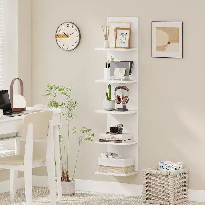 Costway 1/2 PCS 5-Tier Wall Shelves Vertical Floating Storage Shelf Unit Wall-Mounted Organizer Rustic Brown/White