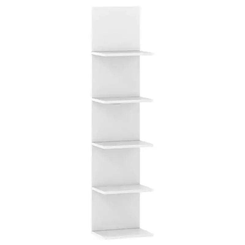 Costway 1/2 PCS 5-Tier Wall Shelves Vertical Floating Storage Shelf Unit Wall-Mounted Organizer Rustic Brown/White