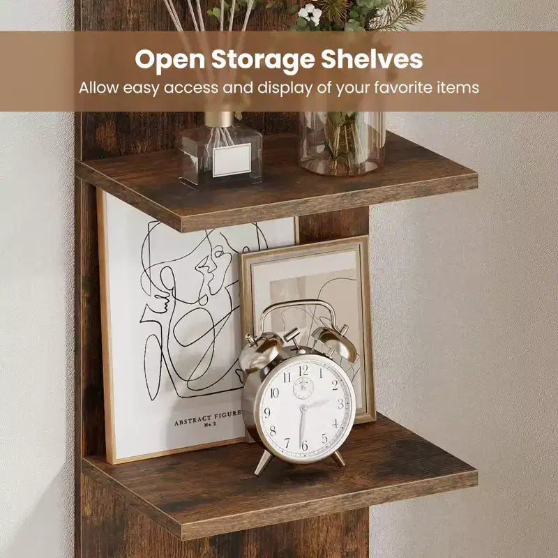 Costway 1/2 PCS 5-Tier Wall Shelves Vertical Floating Storage Shelf Unit Wall-Mounted Organizer Rustic Brown/White