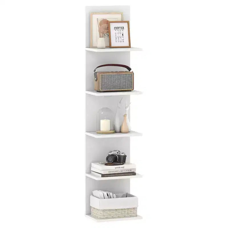 Costway 1/2 PCS 5-Tier Wall Shelves Vertical Floating Storage Shelf Unit Wall-Mounted Organizer Rustic Brown/White