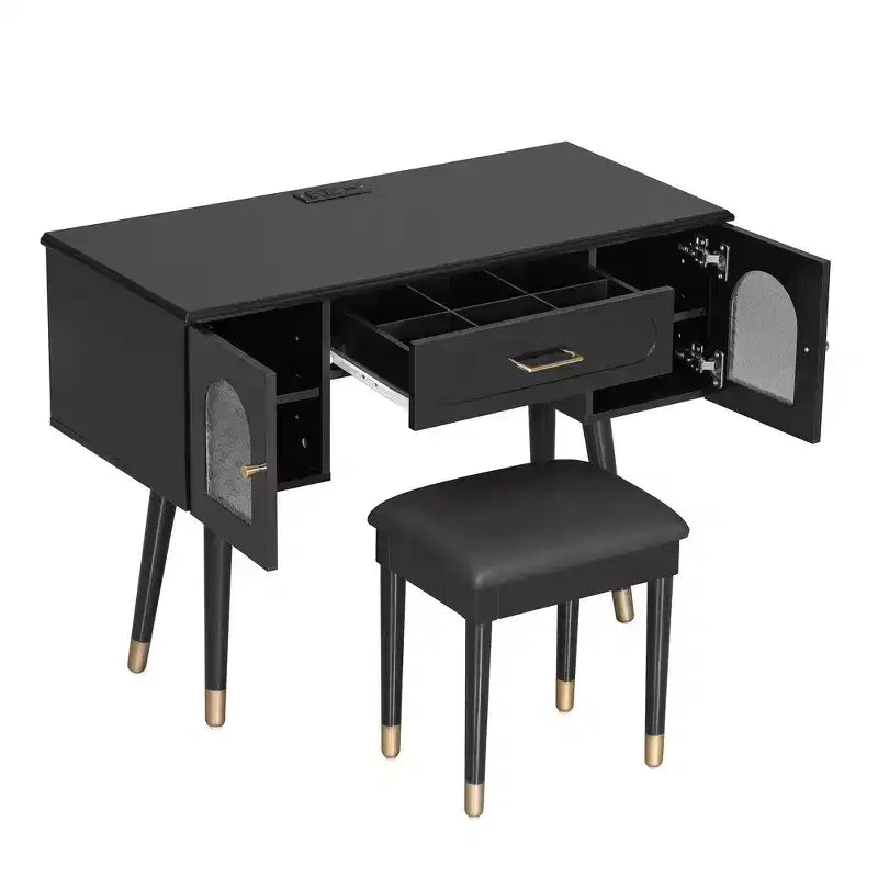 Whisen Elegant Vanity Makeup Table & Chair Set, Modern Dressing Table with Organizer, Writing Desk