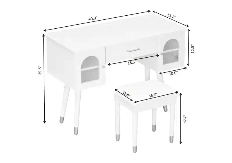 Whisen Elegant Vanity Makeup Table & Chair Set, Modern Dressing Table with Organizer, Writing Desk