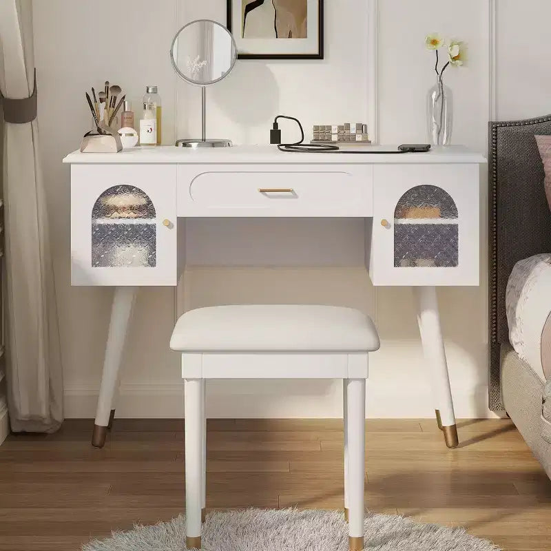 Whisen Elegant Vanity Makeup Table & Chair Set, Modern Dressing Table with Organizer, Writing Desk