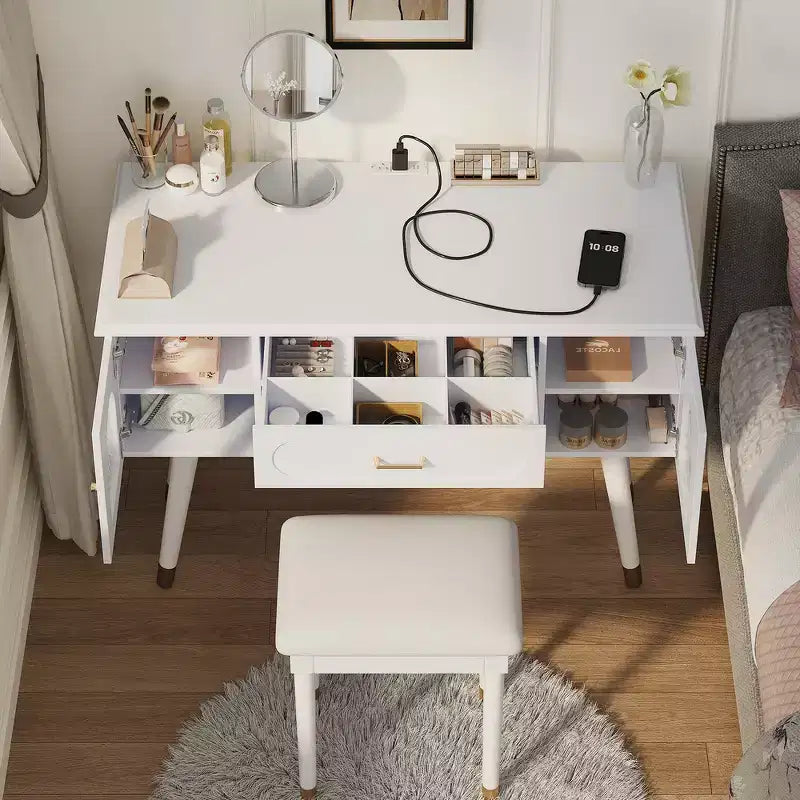 Whisen Elegant Vanity Makeup Table & Chair Set, Modern Dressing Table with Organizer, Writing Desk