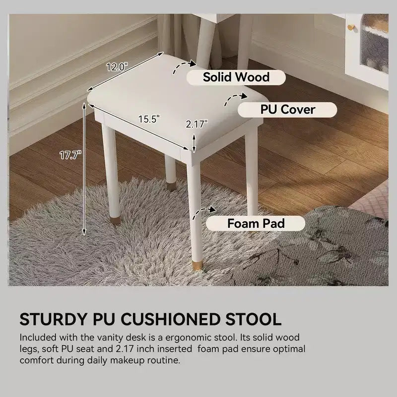 Whisen Elegant Vanity Makeup Table & Chair Set, Modern Dressing Table with Organizer, Writing Desk