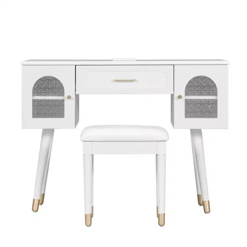 Whisen Elegant Vanity Makeup Table & Chair Set, Modern Dressing Table with Organizer, Writing Desk