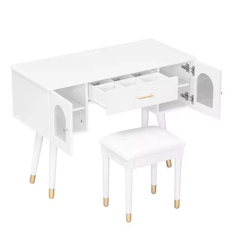 Whisen Elegant Vanity Makeup Table & Chair Set, Modern Dressing Table with Organizer, Writing Desk