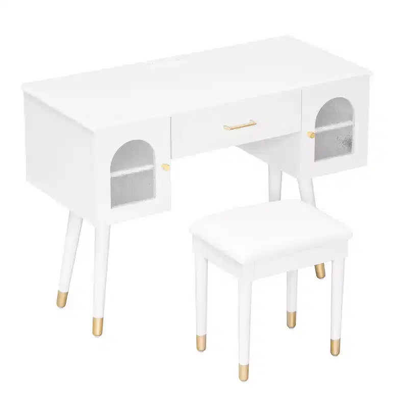 Whisen Elegant Vanity Makeup Table & Chair Set, Modern Dressing Table with Organizer, Writing Desk