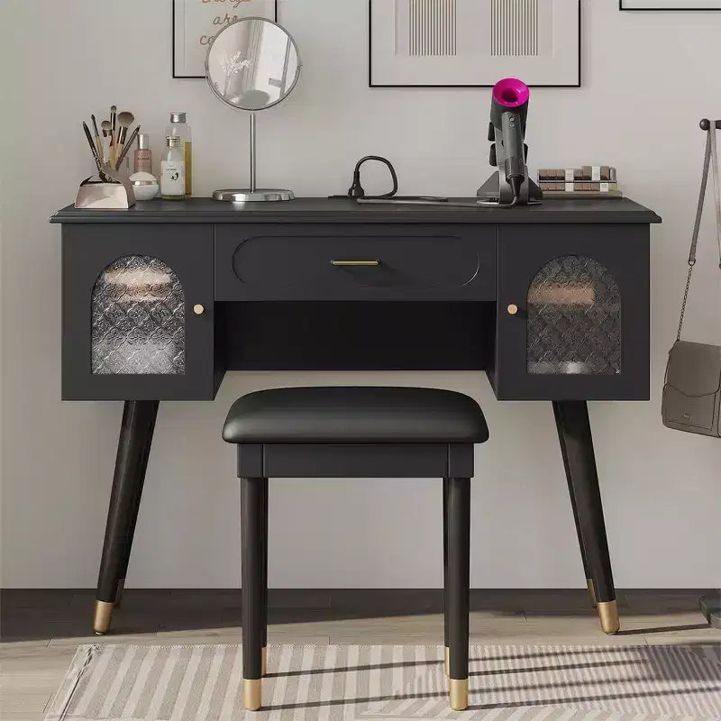 Whisen Elegant Vanity Makeup Table & Chair Set, Modern Dressing Table with Organizer, Writing Desk