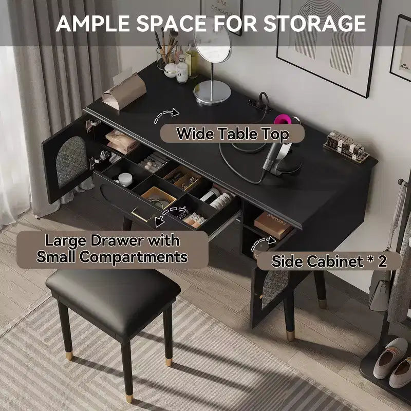 Whisen Elegant Vanity Makeup Table & Chair Set, Modern Dressing Table with Organizer, Writing Desk