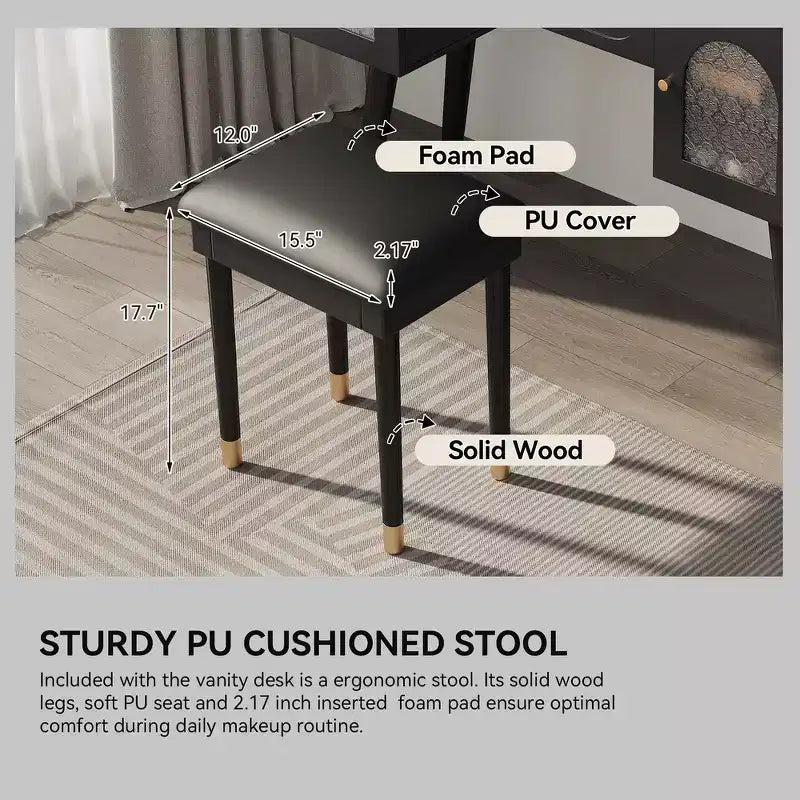 Whisen Elegant Vanity Makeup Table & Chair Set, Modern Dressing Table with Organizer, Writing Desk