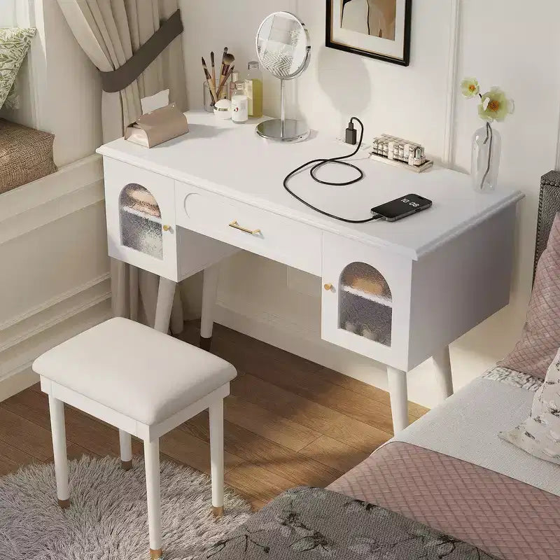 Whisen Elegant Vanity Makeup Table & Chair Set, Modern Dressing Table with Organizer, Writing Desk
