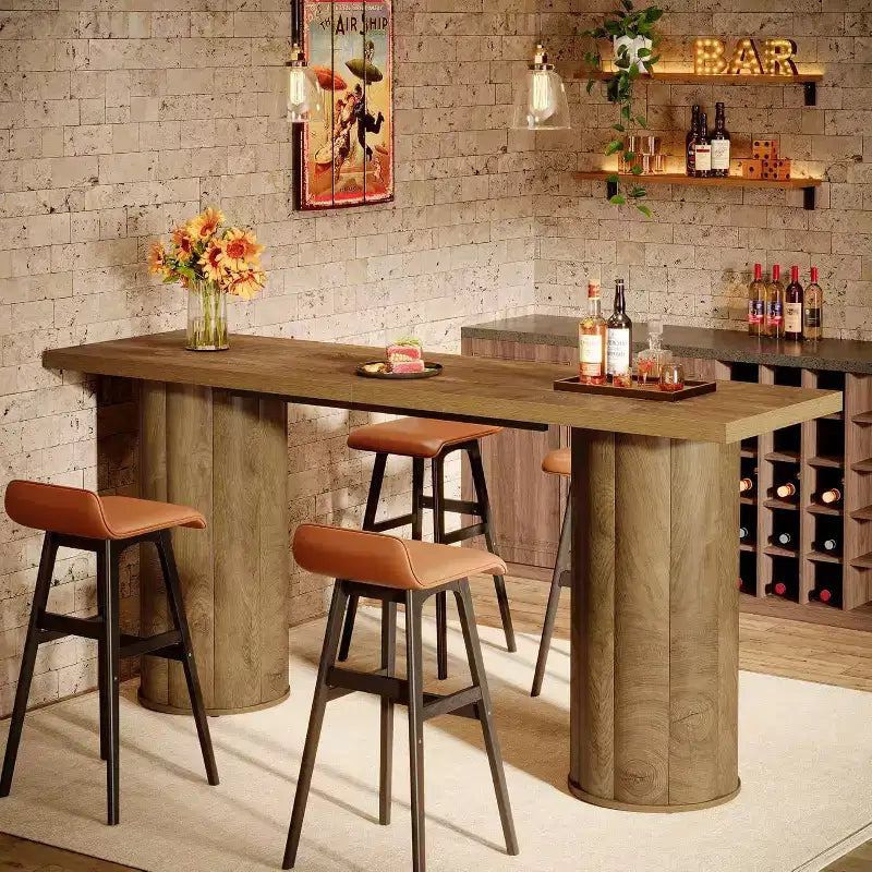 Lantine Bar Table, 70.86 Industrial Counter Height Pub Table, Rectangle Wood Home Bar Unit for Kitchen Dining Room, Living Room, Home Bar