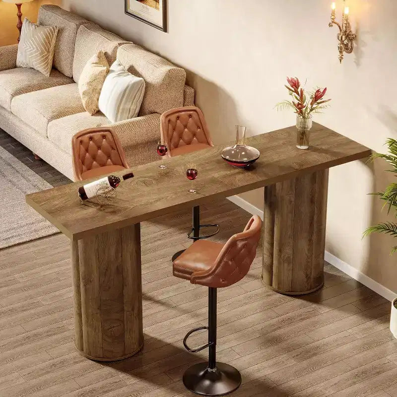 Lantine Bar Table, 70.86 Industrial Counter Height Pub Table, Rectangle Wood Home Bar Unit for Kitchen Dining Room, Living Room, Home Bar