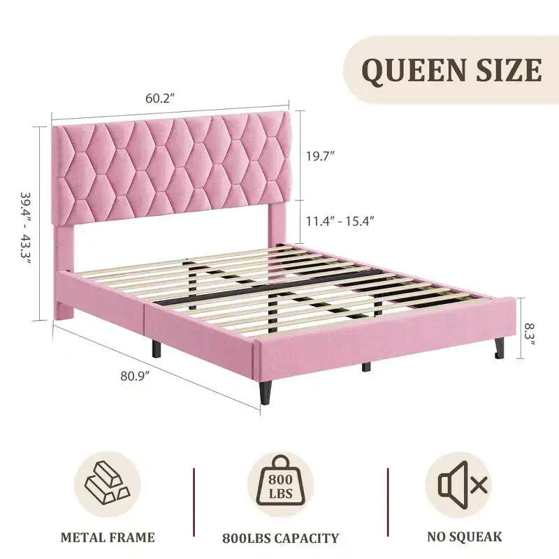 GustoWave Twin/Queen/King Size Upholstered Platform Bed Frame with Adjustable Headboard, Wood Slat Support