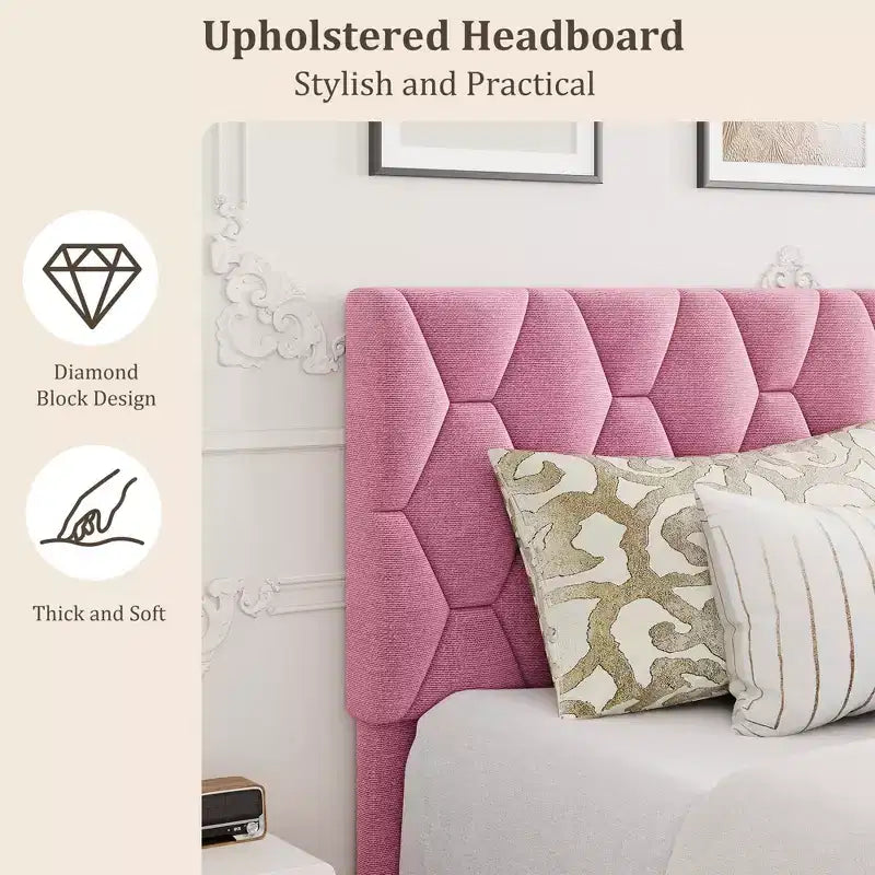 GustoWave Twin/Queen/King Size Upholstered Platform Bed Frame with Adjustable Headboard, Wood Slat Support