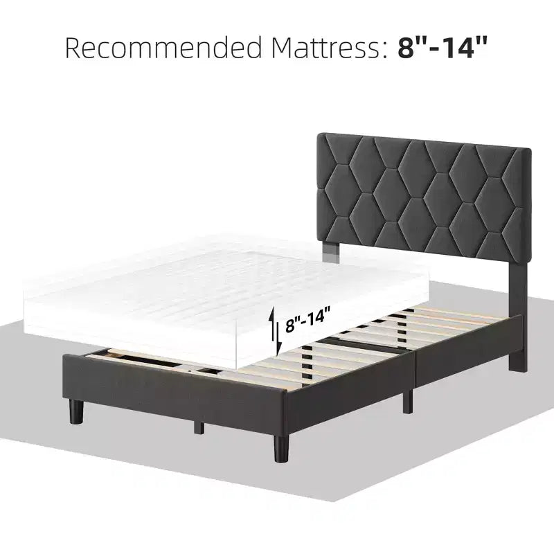 GustoWave Twin/Queen/King Size Upholstered Platform Bed Frame with Adjustable Headboard, Wood Slat Support