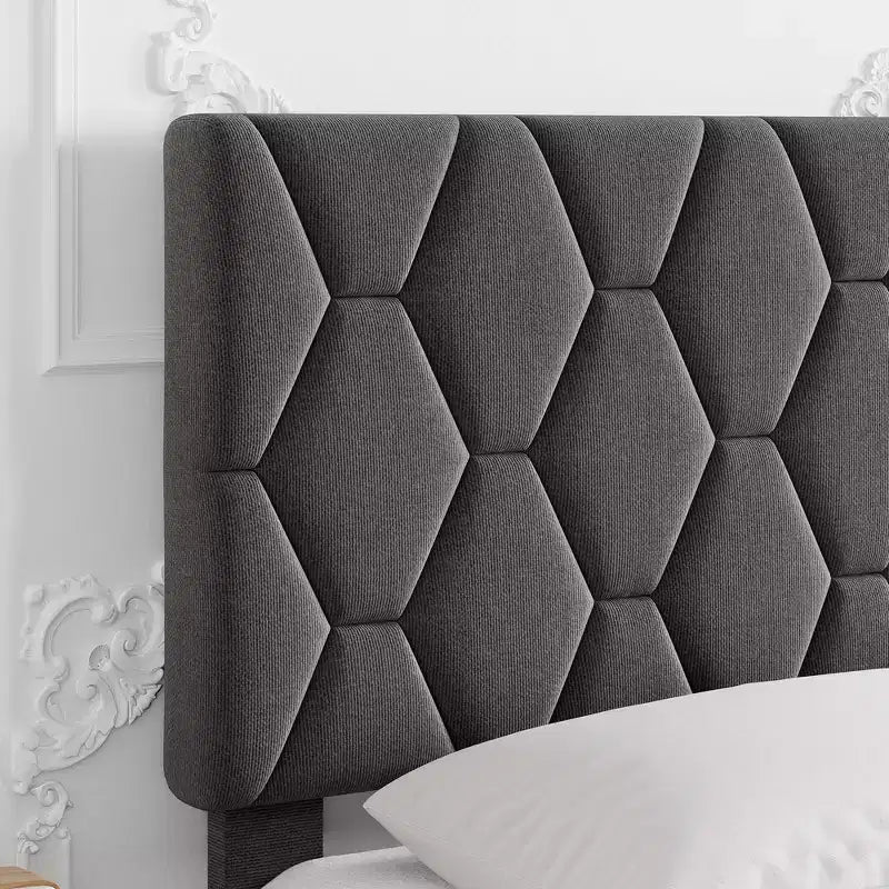 GustoWave Twin/Queen/King Size Upholstered Platform Bed Frame with Adjustable Headboard, Wood Slat Support