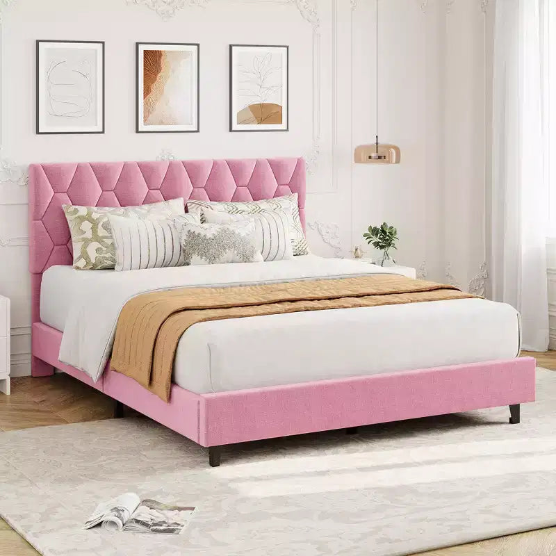 GustoWave Twin/Queen/King Size Upholstered Platform Bed Frame with Adjustable Headboard, Wood Slat Support
