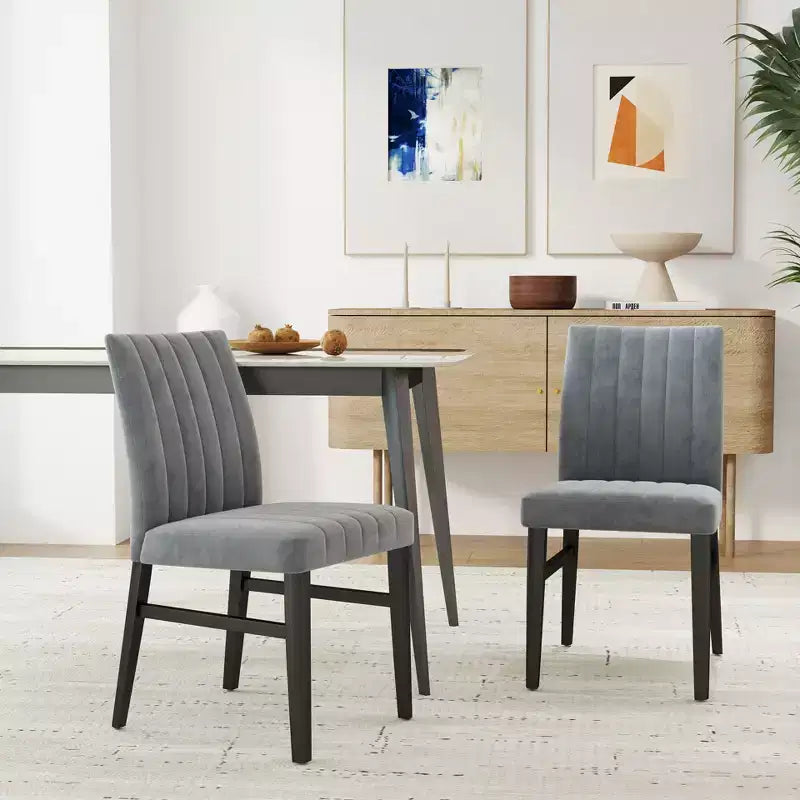 TUYOHW Channel Tufted Dining Chairs Set of 2 with Rubber Wood Legs,Polyester Kitchen Chairs with Plush Seat & Back for Living Room,Dining Room