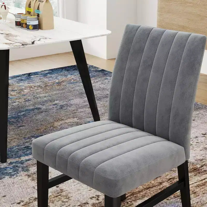 TUYOHW Channel Tufted Dining Chairs Set of 2 with Rubber Wood Legs,Polyester Kitchen Chairs with Plush Seat & Back for Living Room,Dining Room