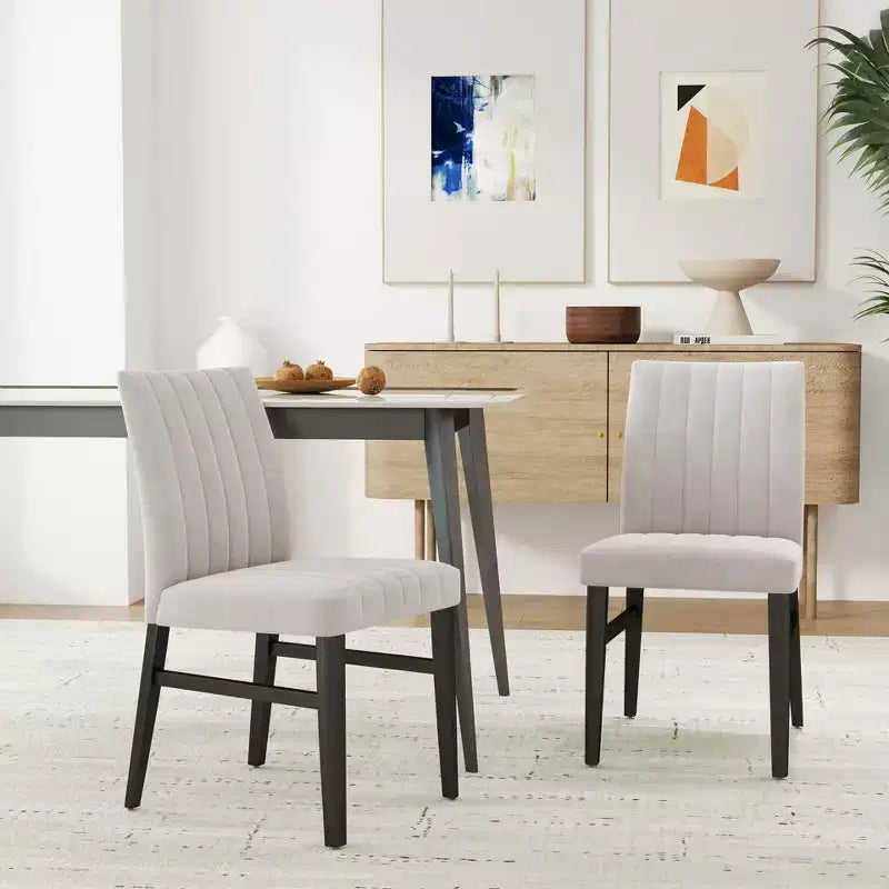 TUYOHW Channel Tufted Dining Chairs Set of 2 with Rubber Wood Legs,Polyester Kitchen Chairs with Plush Seat & Back for Living Room,Dining Room