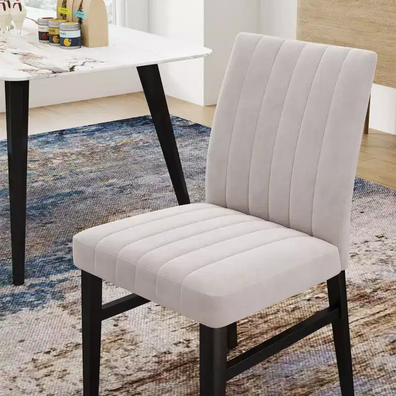 TUYOHW Channel Tufted Dining Chairs Set of 2 with Rubber Wood Legs,Polyester Kitchen Chairs with Plush Seat & Back for Living Room,Dining Room