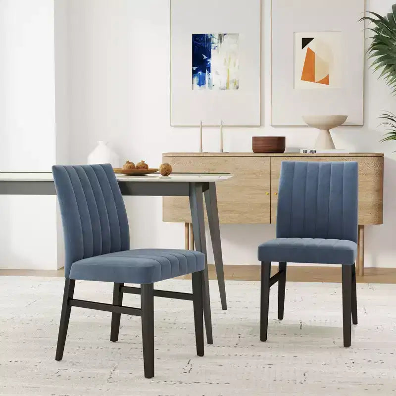 TUYOHW Channel Tufted Dining Chairs Set of 2 with Rubber Wood Legs,Polyester Kitchen Chairs with Plush Seat & Back for Living Room,Dining Room