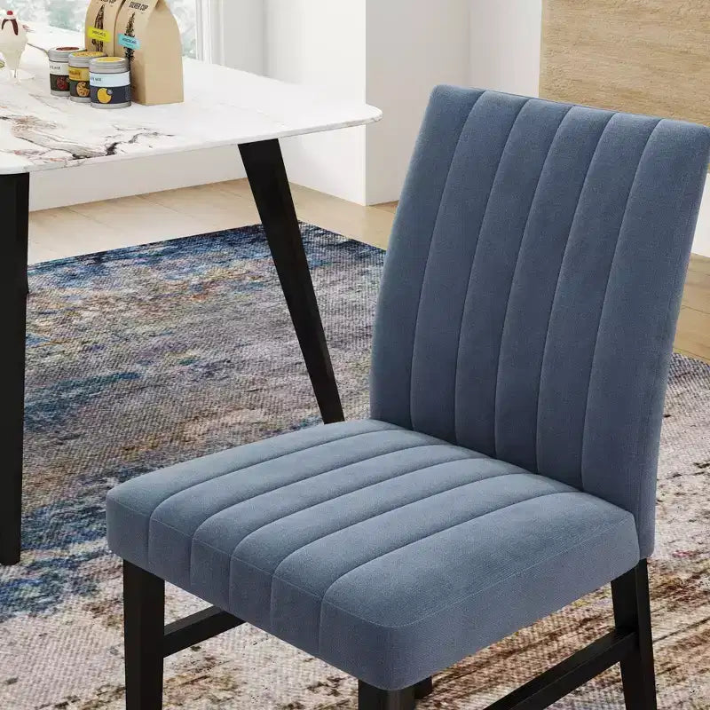 TUYOHW Channel Tufted Dining Chairs Set of 2 with Rubber Wood Legs,Polyester Kitchen Chairs with Plush Seat & Back for Living Room,Dining Room