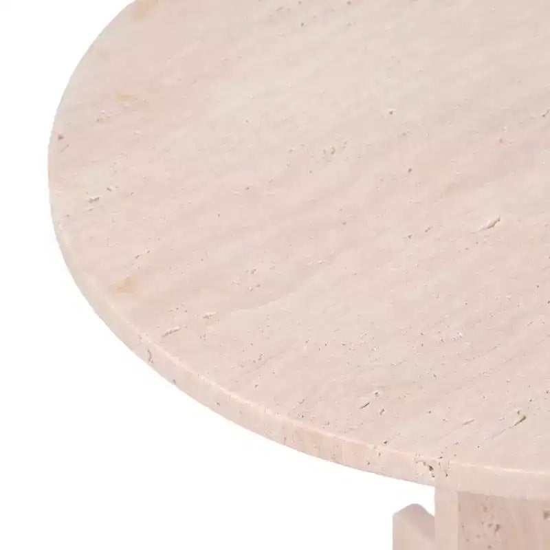 Modern End Table, Side Table, or Small Night Stand - Round Marble Table with Unique Cross Pedestal Base for Small Spaces - 18 Tan