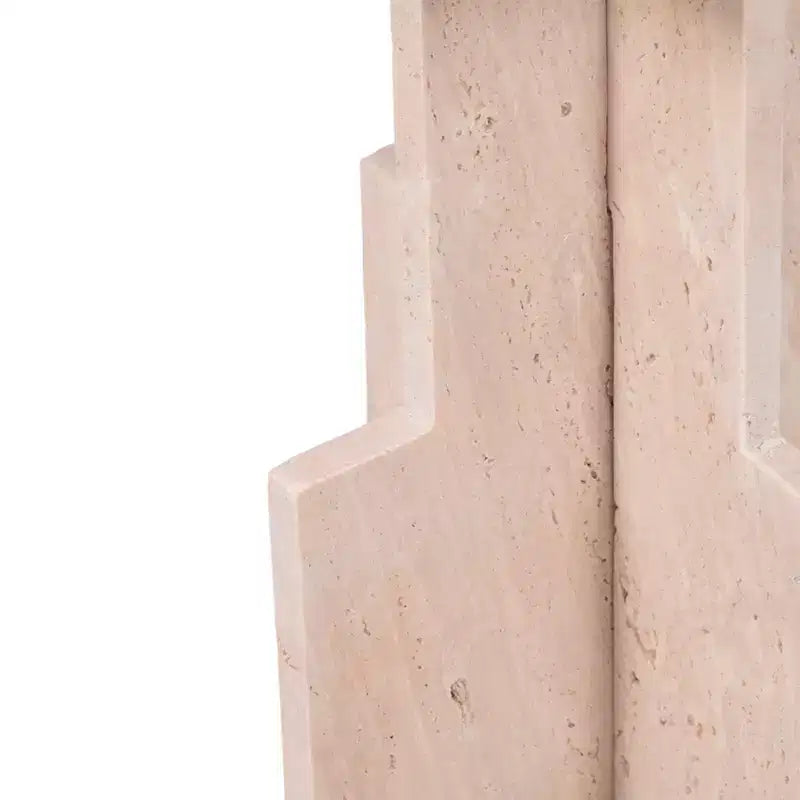 Modern End Table, Side Table, or Small Night Stand - Round Marble Table with Unique Cross Pedestal Base for Small Spaces - 18 Tan