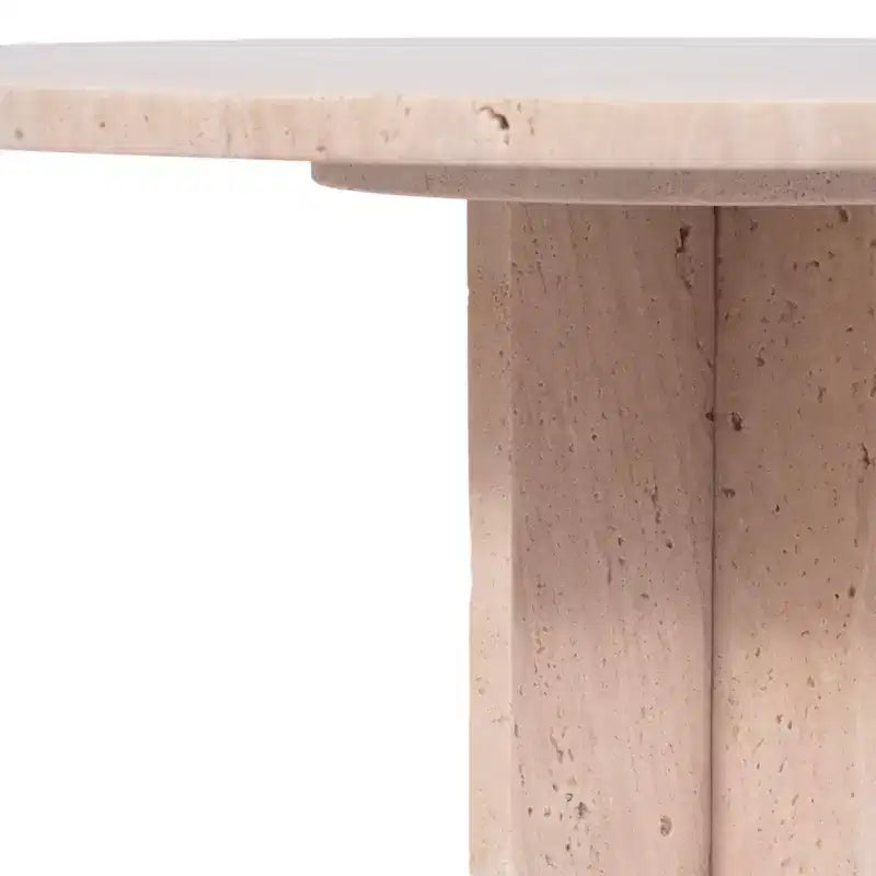 Modern End Table, Side Table, or Small Night Stand - Round Marble Table with Unique Cross Pedestal Base for Small Spaces - 18 Tan