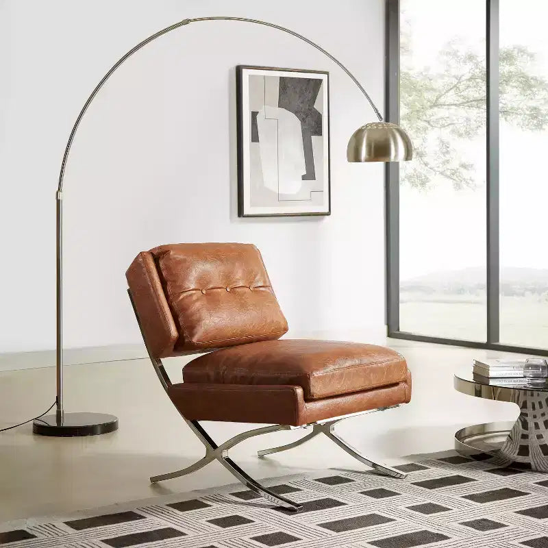 Art Leon Mid Century Modern Accent Chair, Faux Leather Upholstered Armless Chair, Single Sofa Chair with Metal Legs