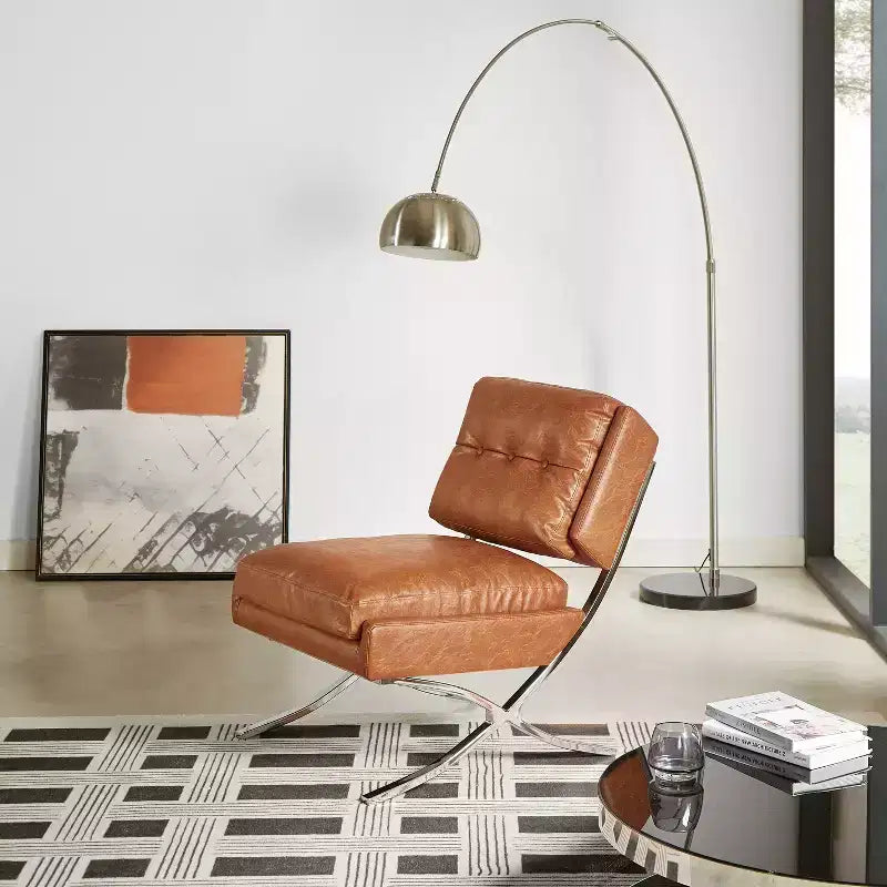 Art Leon Mid Century Modern Accent Chair, Faux Leather Upholstered Armless Chair, Single Sofa Chair with Metal Legs