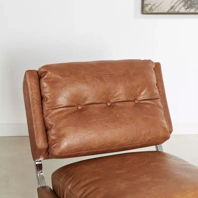 Art Leon Mid Century Modern Accent Chair, Faux Leather Upholstered Armless Chair, Single Sofa Chair with Metal Legs