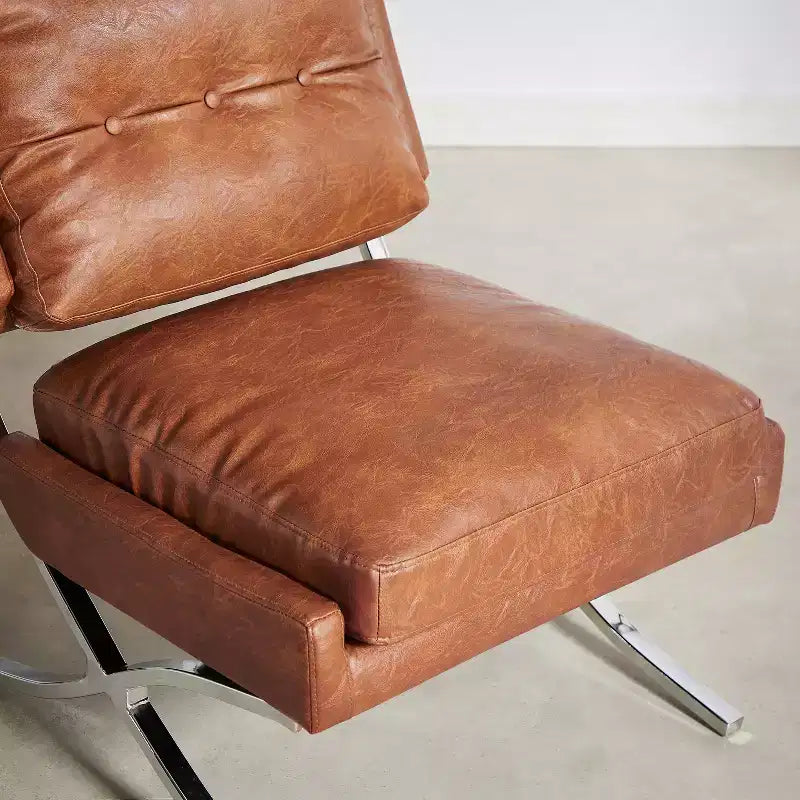 Art Leon Mid Century Modern Accent Chair, Faux Leather Upholstered Armless Chair, Single Sofa Chair with Metal Legs