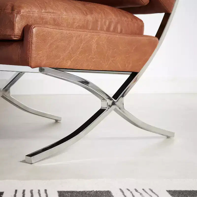 Art Leon Mid Century Modern Accent Chair, Faux Leather Upholstered Armless Chair, Single Sofa Chair with Metal Legs