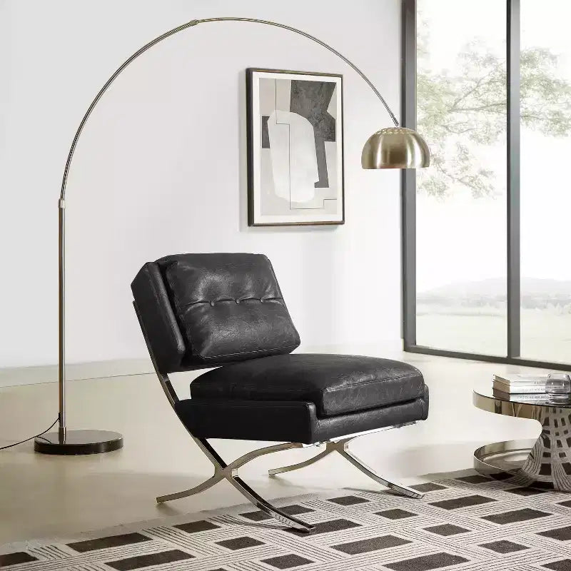 Art Leon Mid Century Modern Accent Chair, Faux Leather Upholstered Armless Chair, Single Sofa Chair with Metal Legs