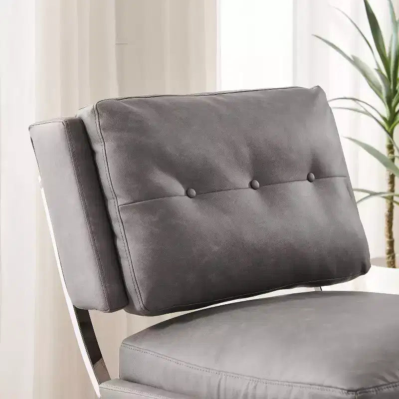Art Leon Mid Century Modern Accent Chair, Faux Leather Upholstered Armless Chair, Single Sofa Chair with Metal Legs
