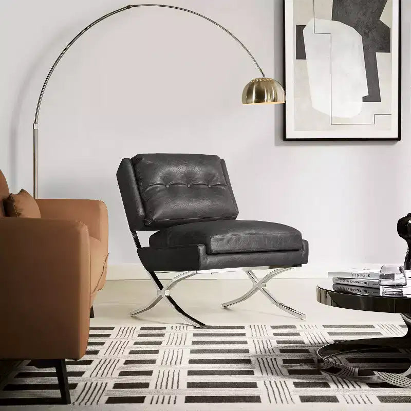 Art Leon Mid Century Modern Accent Chair, Faux Leather Upholstered Armless Chair, Single Sofa Chair with Metal Legs