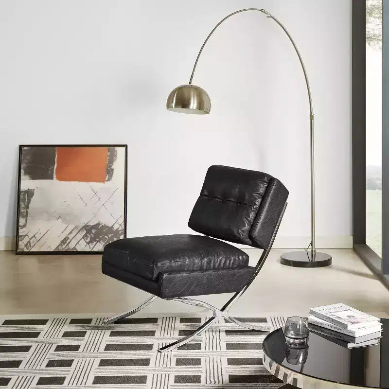 Art Leon Mid Century Modern Accent Chair, Faux Leather Upholstered Armless Chair, Single Sofa Chair with Metal Legs