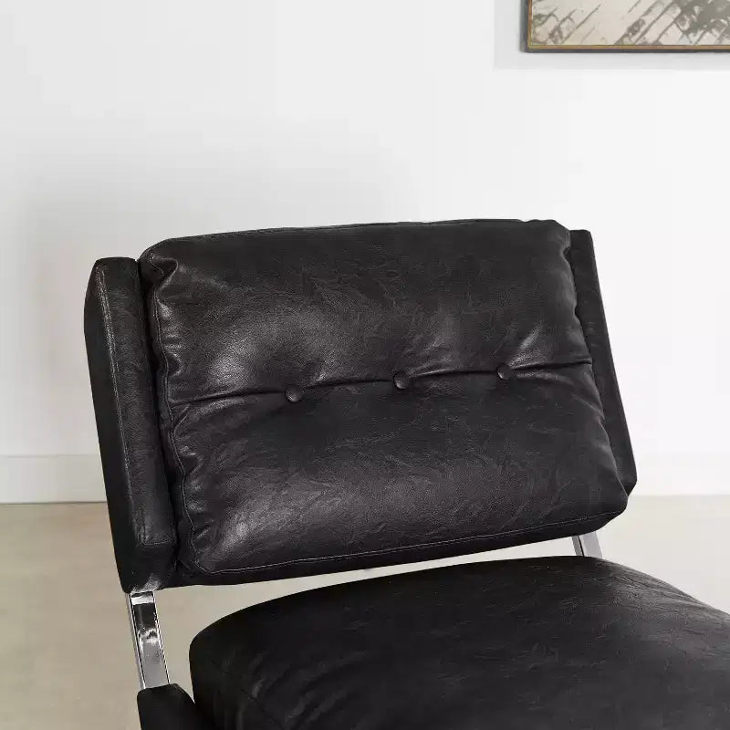 Art Leon Mid Century Modern Accent Chair, Faux Leather Upholstered Armless Chair, Single Sofa Chair with Metal Legs