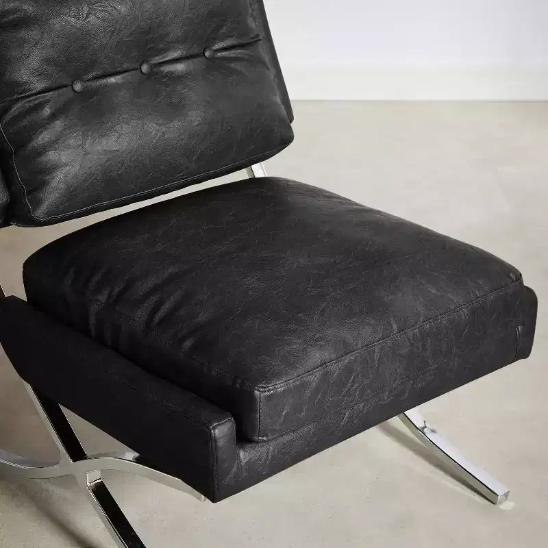 Art Leon Mid Century Modern Accent Chair, Faux Leather Upholstered Armless Chair, Single Sofa Chair with Metal Legs