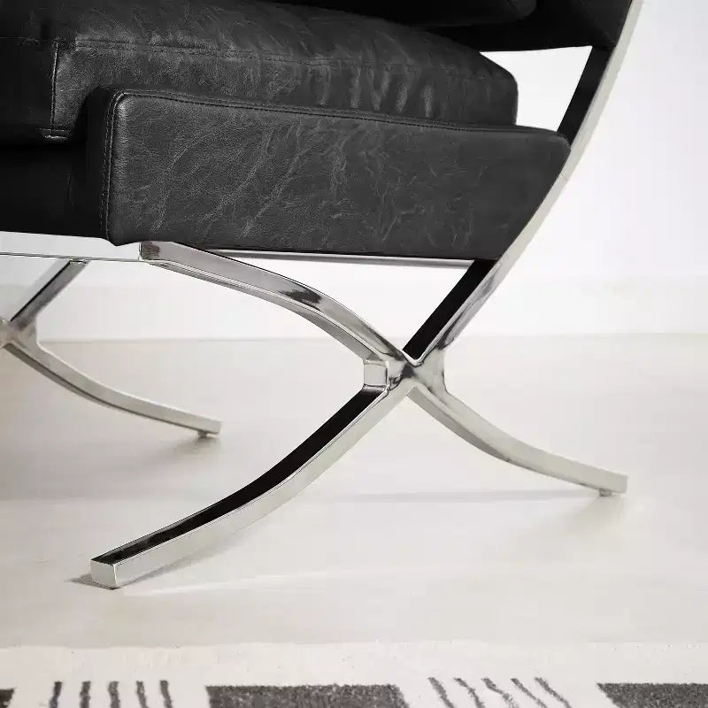 Art Leon Mid Century Modern Accent Chair, Faux Leather Upholstered Armless Chair, Single Sofa Chair with Metal Legs