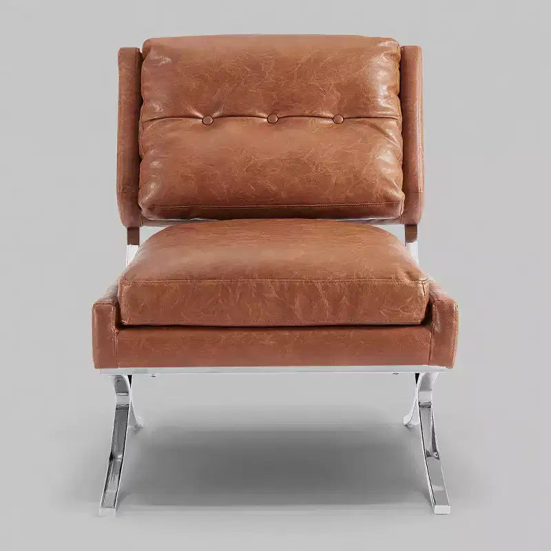 Art Leon Mid Century Modern Accent Chair, Faux Leather Upholstered Armless Chair, Single Sofa Chair with Metal Legs