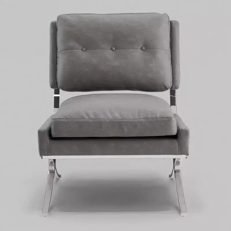 Art Leon Mid Century Modern Accent Chair, Faux Leather Upholstered Armless Chair, Single Sofa Chair with Metal Legs