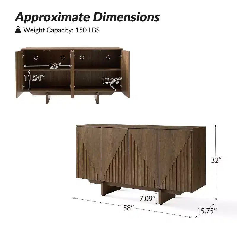 Hern 58 Wide 4 door Sideboard|HULALA HOME-BLACK