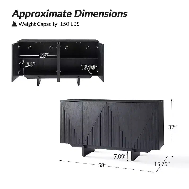 Hern 58 Wide 4 door Sideboard|HULALA HOME-BLACK